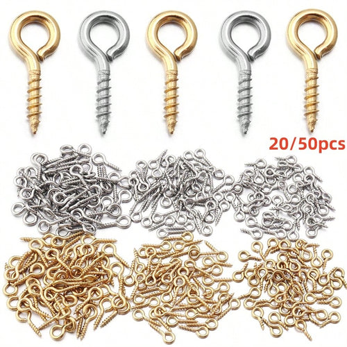 20/50pcs Stainless Steel Screw Eye Hooks, Fashion Wall Hanging Rings, Suitable For DIY Jewelry, Photos, Clay And Resin Pendants, Easy To Install, Polished Surface, Heavy Duty, Suitable For Christmas T