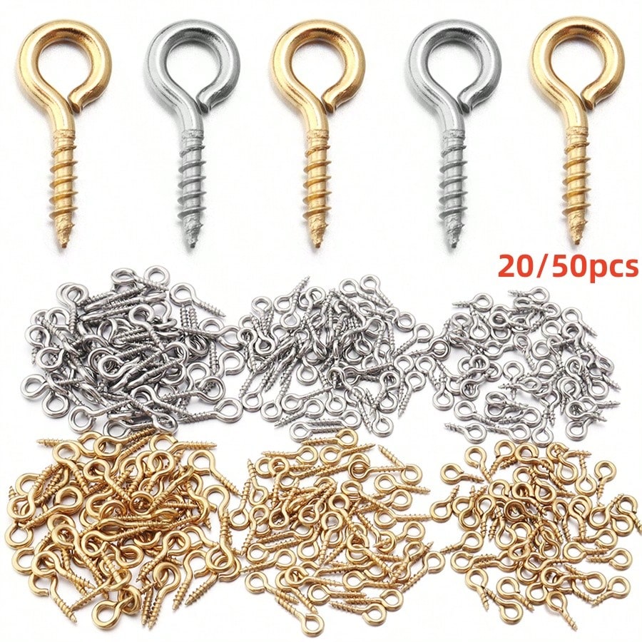 20/50pcs Stainless Steel Screw Eye Hooks, Fashion Wall Hanging Rings, Suitable For DIY Jewelry, Photos, Clay And Resin Pendants, Easy To Install, Polished Surface, Heavy Duty, Suitable For Christmas T
