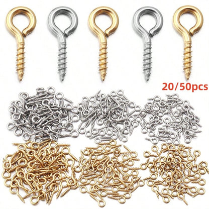 20/50pcs Stainless Steel Screw Eye Hooks, Fashion Wall Hanging Rings, Suitable For DIY Jewelry, Photos, Clay And Resin Pendants, Easy To Install, Polished Surface, Heavy Duty, Suitable For Christmas T