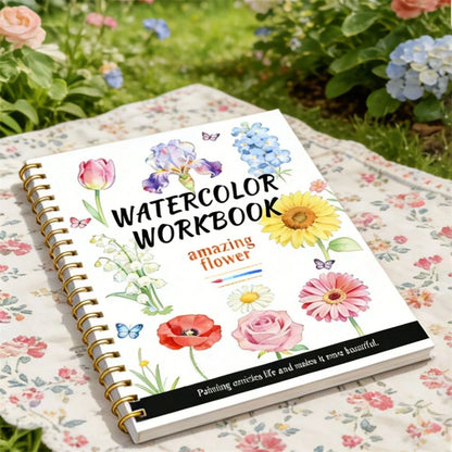200/300gsm Watercolor Sketchbook With Beautiful Floral Line Drawings, Bound Watercolor Album For Adult Beginners Practice