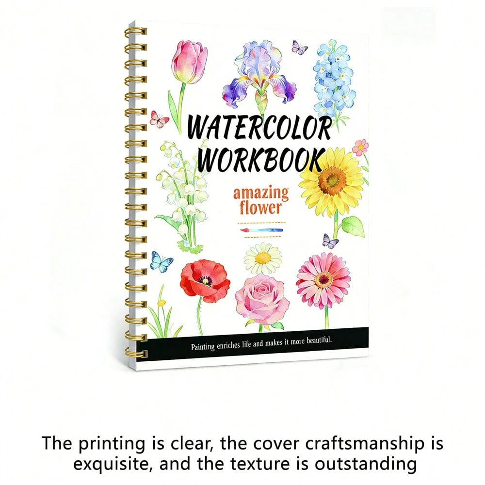 200/300gsm Watercolor Sketchbook With Beautiful Floral Line Drawings, Bound Watercolor Album For Adult Beginners Practice