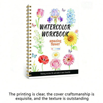 200/300gsm Watercolor Sketchbook With Beautiful Floral Line Drawings, Bound Watercolor Album For Adult Beginners Practice