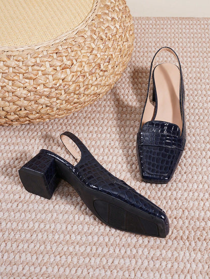 2025 New French Strap Chunky High Heel Closed Toe Sandals, Women Summer/Autumn Square Toe Backless Mid-Heel Shoes