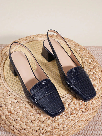 2025 New French Strap Chunky High Heel Closed Toe Sandals, Women Summer/Autumn Square Toe Backless Mid-Heel Shoes