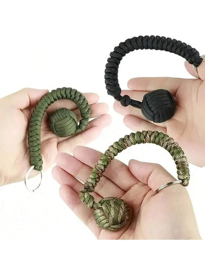2025 New Universal 1pc/2pcs (Approx. 3.5cm Diameter) Handmade Paracord Woven Steel Ball, Durable Snake Knot Monkey Fist, Outdoor Portable Paracord Keychain, Minimalist Outdoor Style, Multi-Color Optio