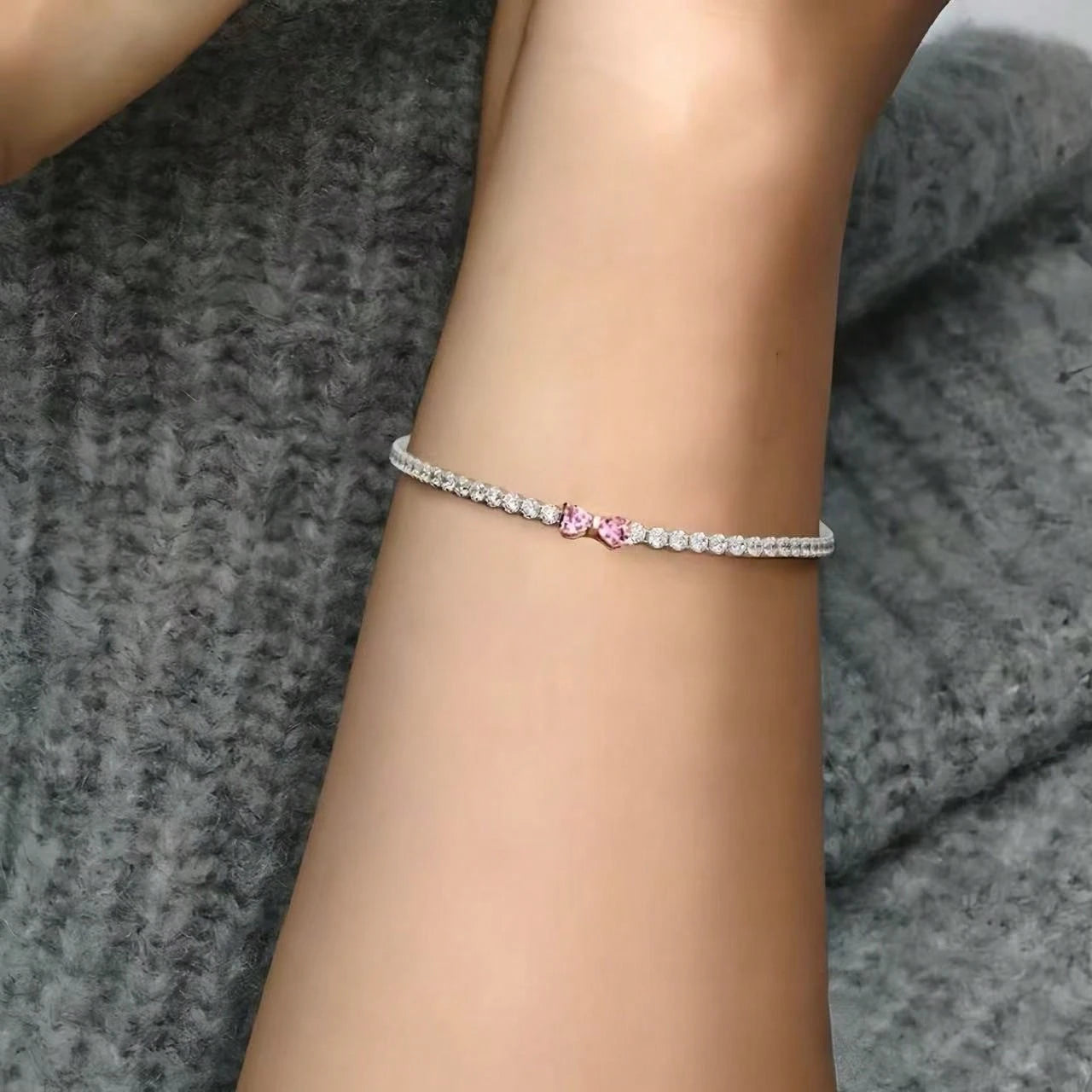 2025 Valentine New 925 Silver Pink Bow Full Diamond Bracelet Original 16-20CM Fit DIY Charm Women Birthday Jewelry Gifts