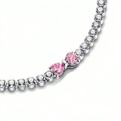 2025 Valentine New 925 Silver Pink Bow Full Diamond Bracelet Original 16-20CM Fit DIY Charm Women Birthday Jewelry Gifts