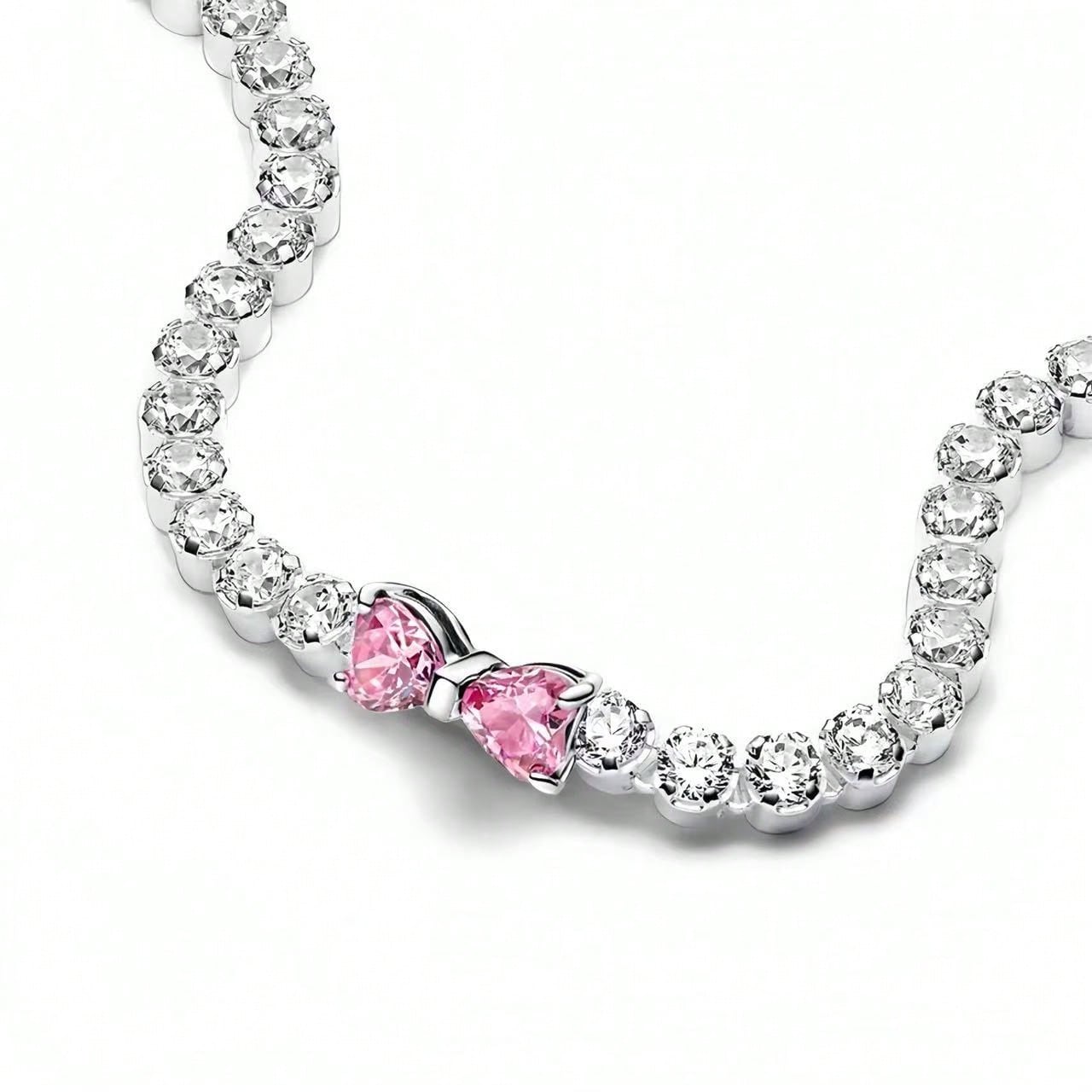 2025 Valentine New 925 Silver Pink Bow Full Diamond Bracelet Original 16-20CM Fit DIY Charm Women Birthday Jewelry Gifts