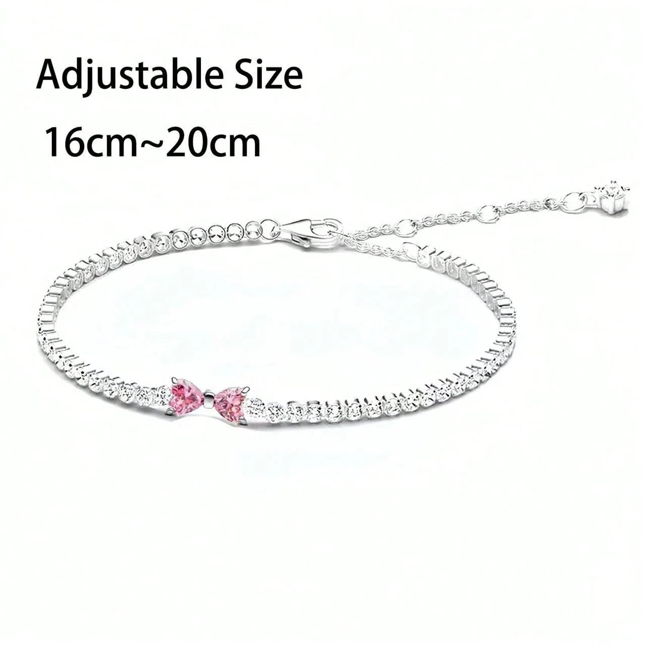 2025 Valentine New 925 Silver Pink Bow Full Diamond Bracelet Original 16-20CM Fit DIY Charm Women Birthday Jewelry Gifts