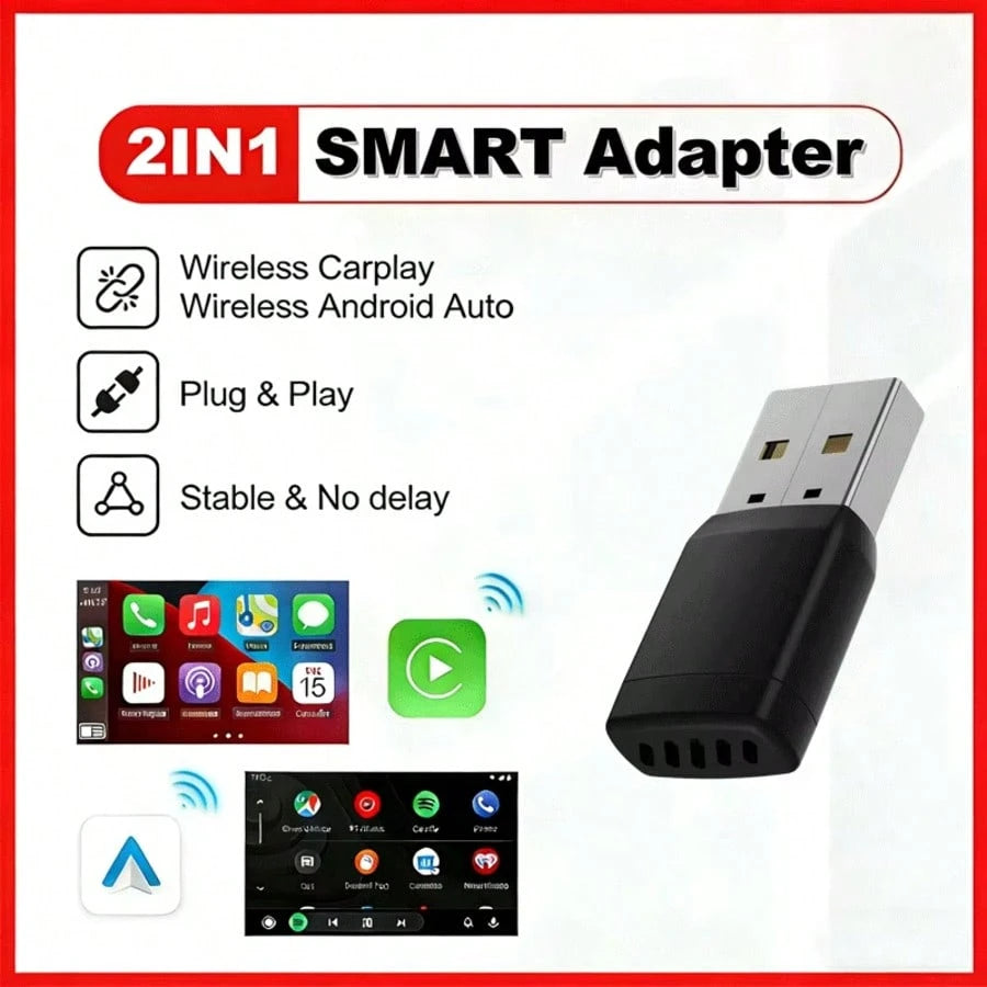 2026 2in1 Wired To Wireless Carplay Smart Mini Adapter Box Carplay & Android Auto No Delay Plug And Play For Wired CarPlay Car System