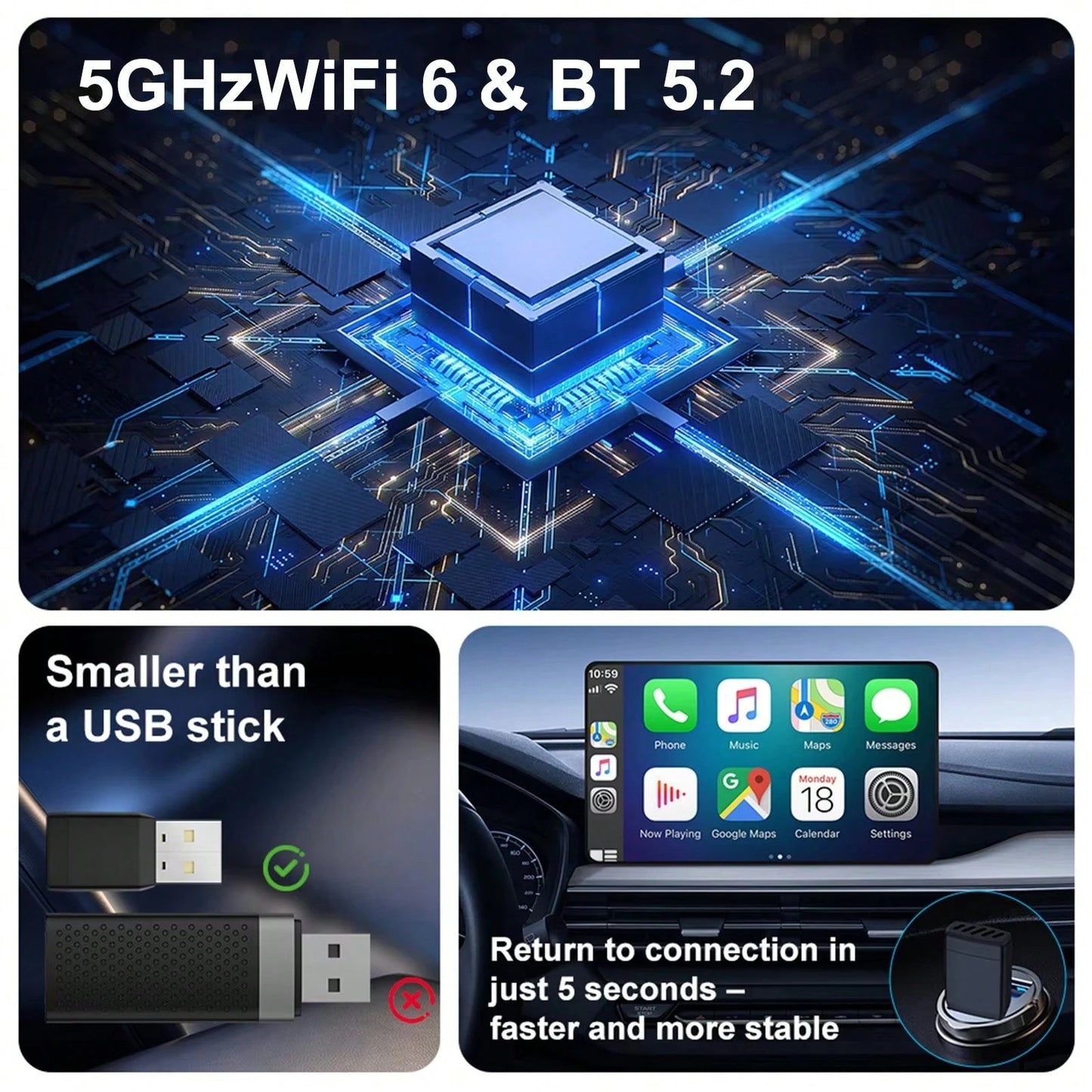 2026 2in1 Wired To Wireless Carplay Smart Mini Adapter Box Carplay & Android Auto No Delay Plug And Play For Wired CarPlay Car System