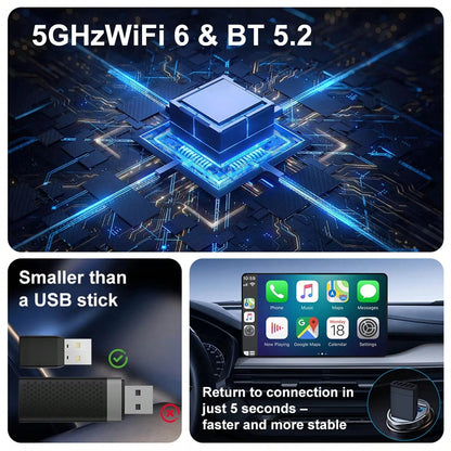 2026 2in1 Wired To Wireless Carplay Smart Mini Adapter Box Carplay & Android Auto No Delay Plug And Play For Wired CarPlay Car System