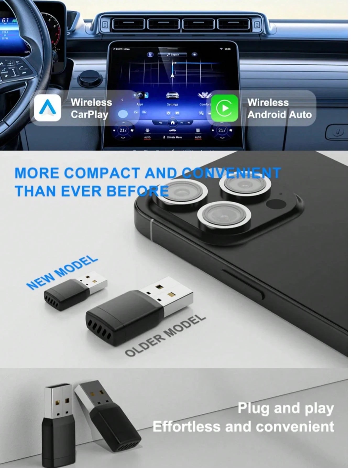 2026 2in1 Wired To Wireless Carplay Smart Mini Adapter Box Carplay & Android Auto No Delay Plug And Play For Wired CarPlay Car System