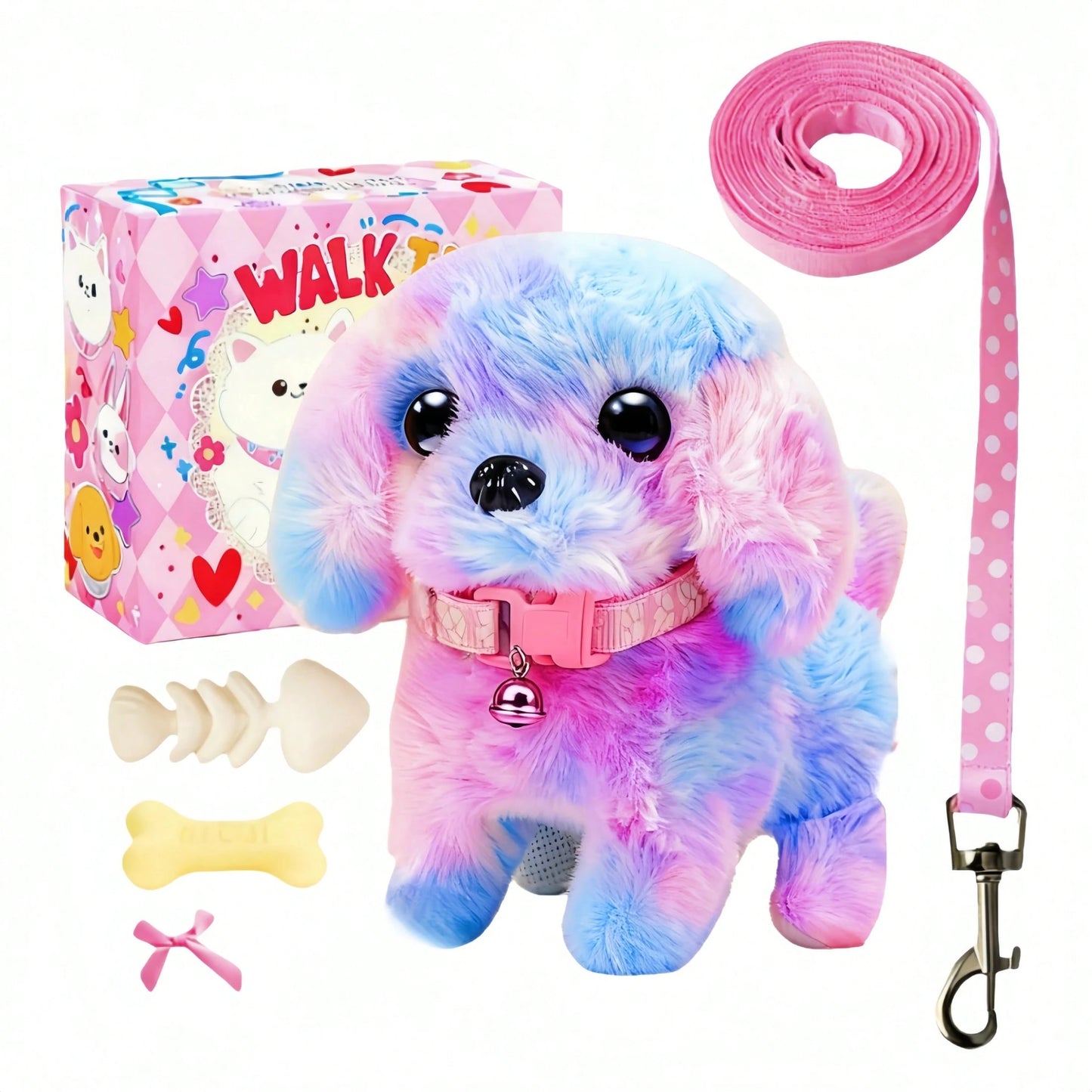 2026 New Electric Toy Puppy With Multiple Accessories Set, Includes Leash Bone Bow, Realistic Walking Barking Wagging Tail Interactive Plush Pet Dog For Home Entertainment And Holiday Gift