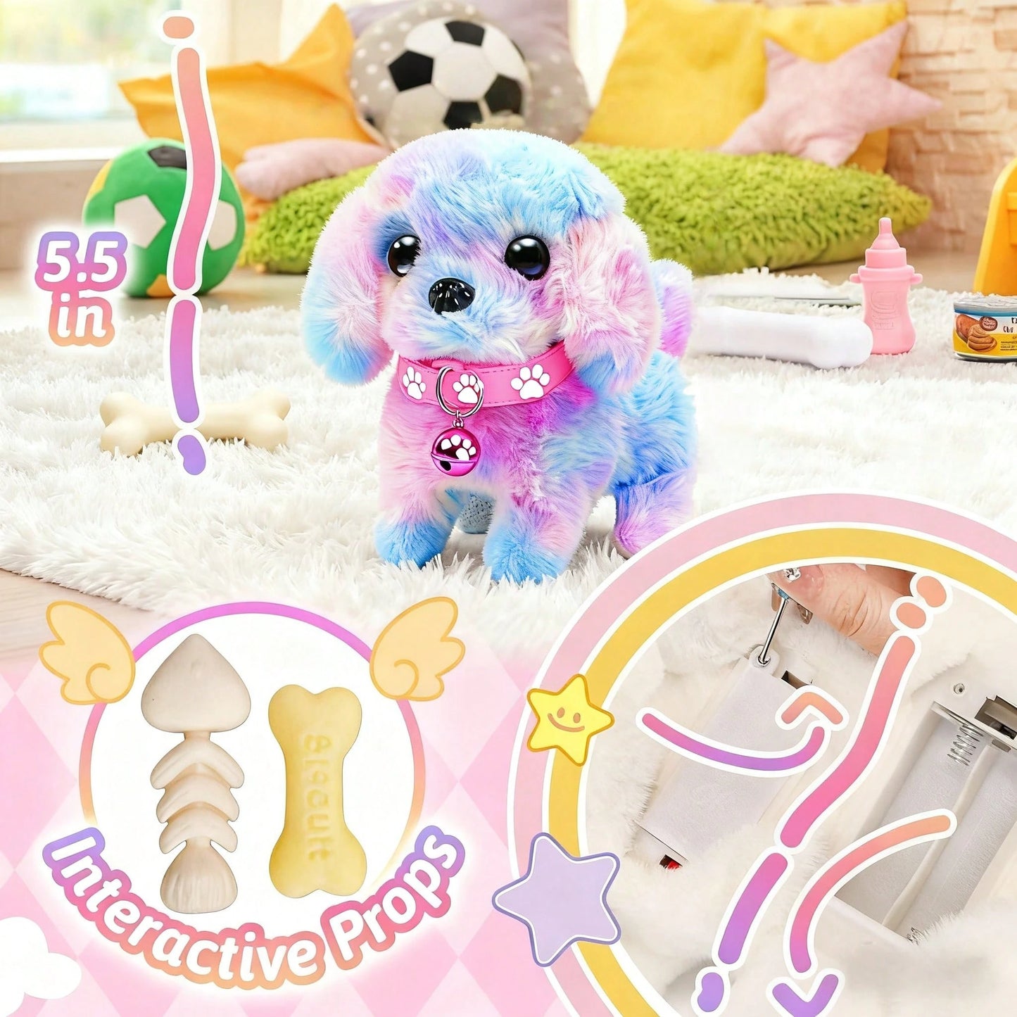 2026 New Electric Toy Puppy With Multiple Accessories Set, Includes Leash Bone Bow, Realistic Walking Barking Wagging Tail Interactive Plush Pet Dog For Home Entertainment And Holiday Gift
