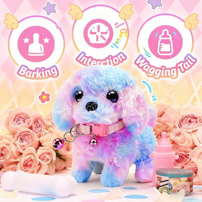 2026 New Electric Toy Puppy With Multiple Accessories Set, Includes Leash Bone Bow, Realistic Walking Barking Wagging Tail Interactive Plush Pet Dog For Home Entertainment And Holiday Gift