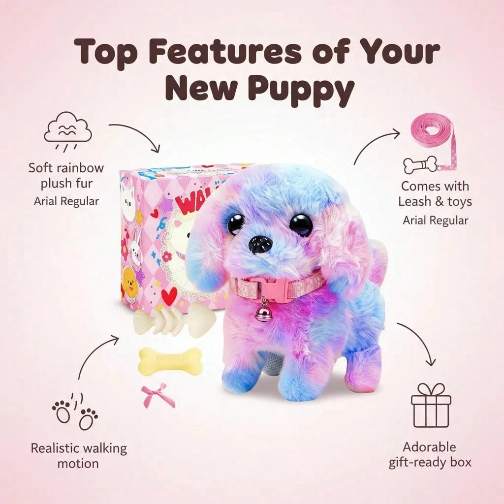 2026 New Electric Toy Puppy With Multiple Accessories Set, Includes Leash Bone Bow, Realistic Walking Barking Wagging Tail Interactive Plush Pet Dog For Home Entertainment And Holiday Gift