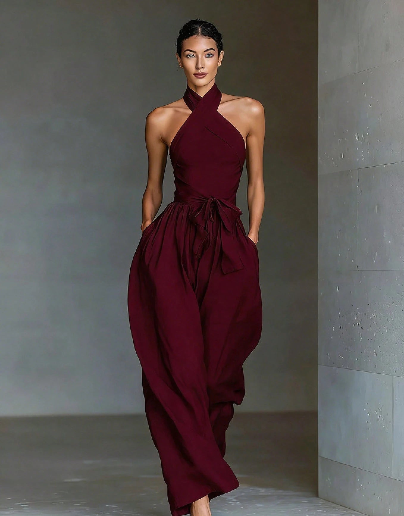 2026 New Linen Cross Cami Jumpsuit Women Tie Waist Wide Leg Casual Romper