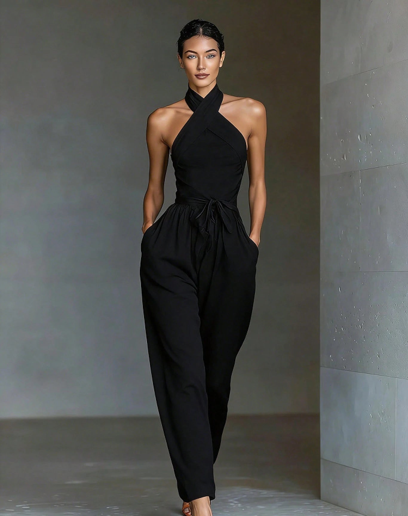 2026 New Linen Cross Cami Jumpsuit Women Tie Waist Wide Leg Casual Romper
