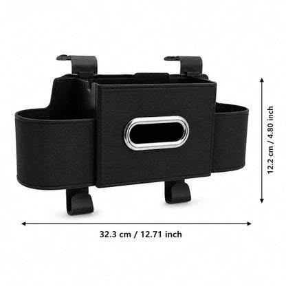 2026 New Multifunctional Car Seat Back Hanging Organizer, Polyester Plastic Storage Bag With Cup Holder Tissue Pocket Trash Bin Hooks, Car Interior Travel Storage Accessory
