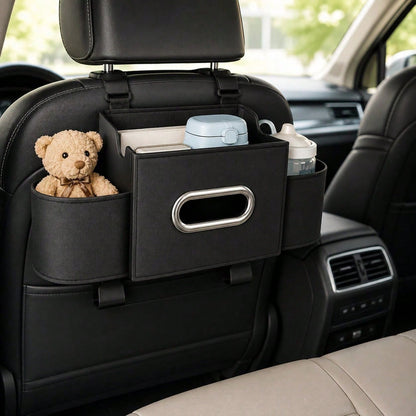 2026 New Multifunctional Car Seat Back Hanging Organizer, Polyester Plastic Storage Bag With Cup Holder Tissue Pocket Trash Bin Hooks, Car Interior Travel Storage Accessory