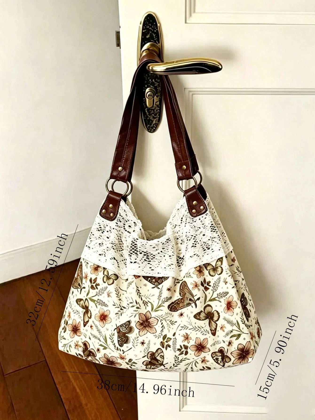 2026 New Summer Vintage Lace Floral Plaid Patchwork Tote Bag, Versatile Shoulder Handbag For Women