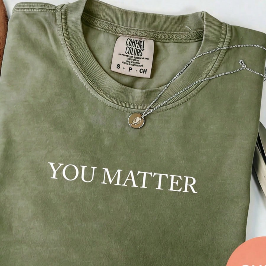 2026 Tops For Women "You Are Important" Inspirational Print T-Shirt- Soft Brown Washed Cotton Short-Sleeve Top, Suitable For Everyday Casual And Bea