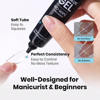 20G No Wipe Nail Glue Gel Beetles, Hands-Free Solid Nail Glue, UV LED Soak Off, Long Lasting Strong Adhesive, For Press On Nails, Acrylic Extensions, Soft Nail Tips & 3D Nail Art, Beginner Daily Manic