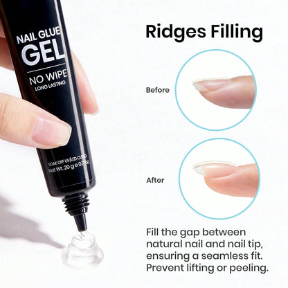 20G No Wipe Nail Glue Gel Beetles, Hands-Free Solid Nail Glue, UV LED Soak Off, Long Lasting Strong Adhesive, For Press On Nails, Acrylic Extensions, Soft Nail Tips & 3D Nail Art, Beginner Daily Manic