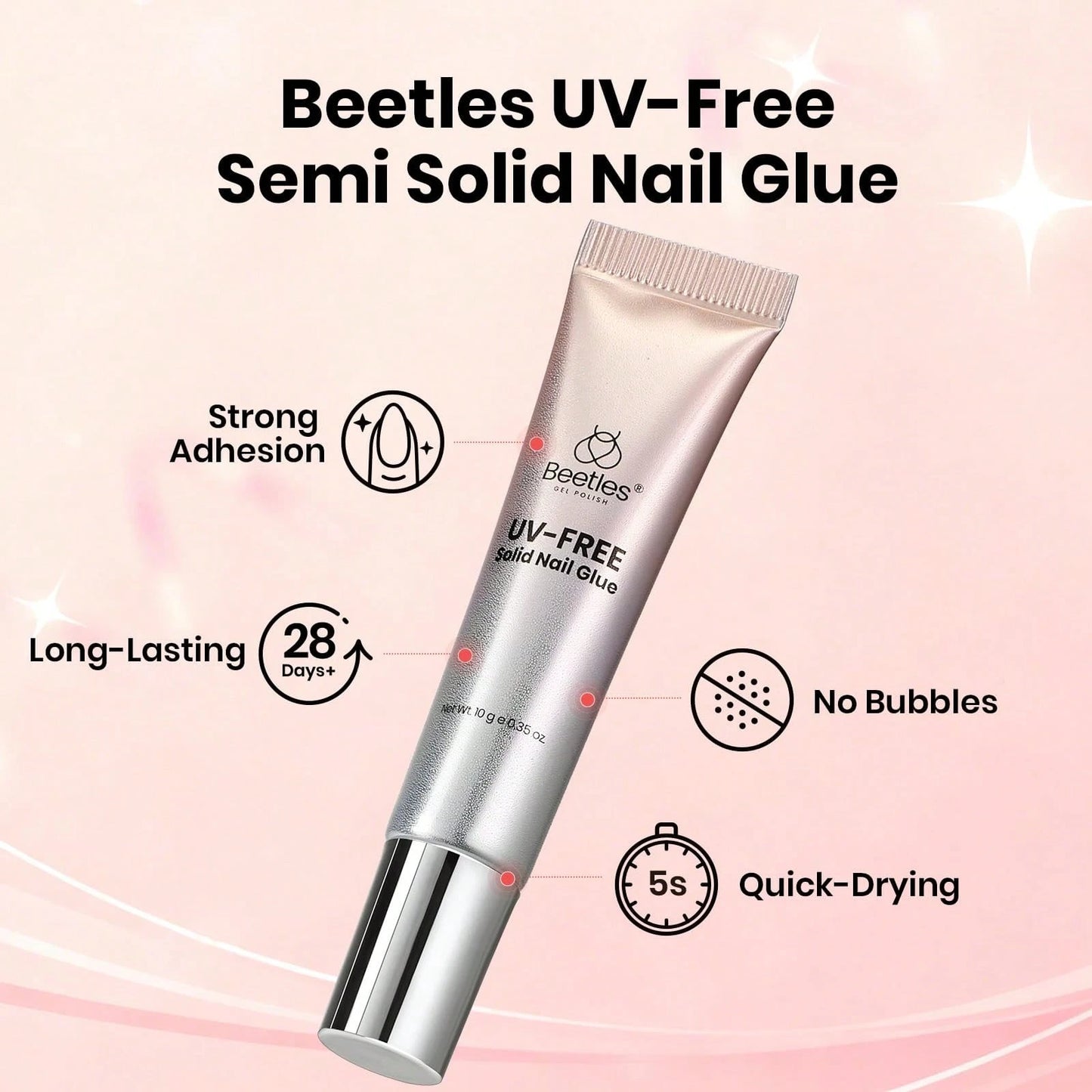 20G No Wipe Nail Glue Gel Beetles, Hands-Free Solid Nail Glue, UV LED Soak Off, Long Lasting Strong Adhesive, For Press On Nails, Acrylic Extensions, Soft Nail Tips & 3D Nail Art, Beginner Daily Manic