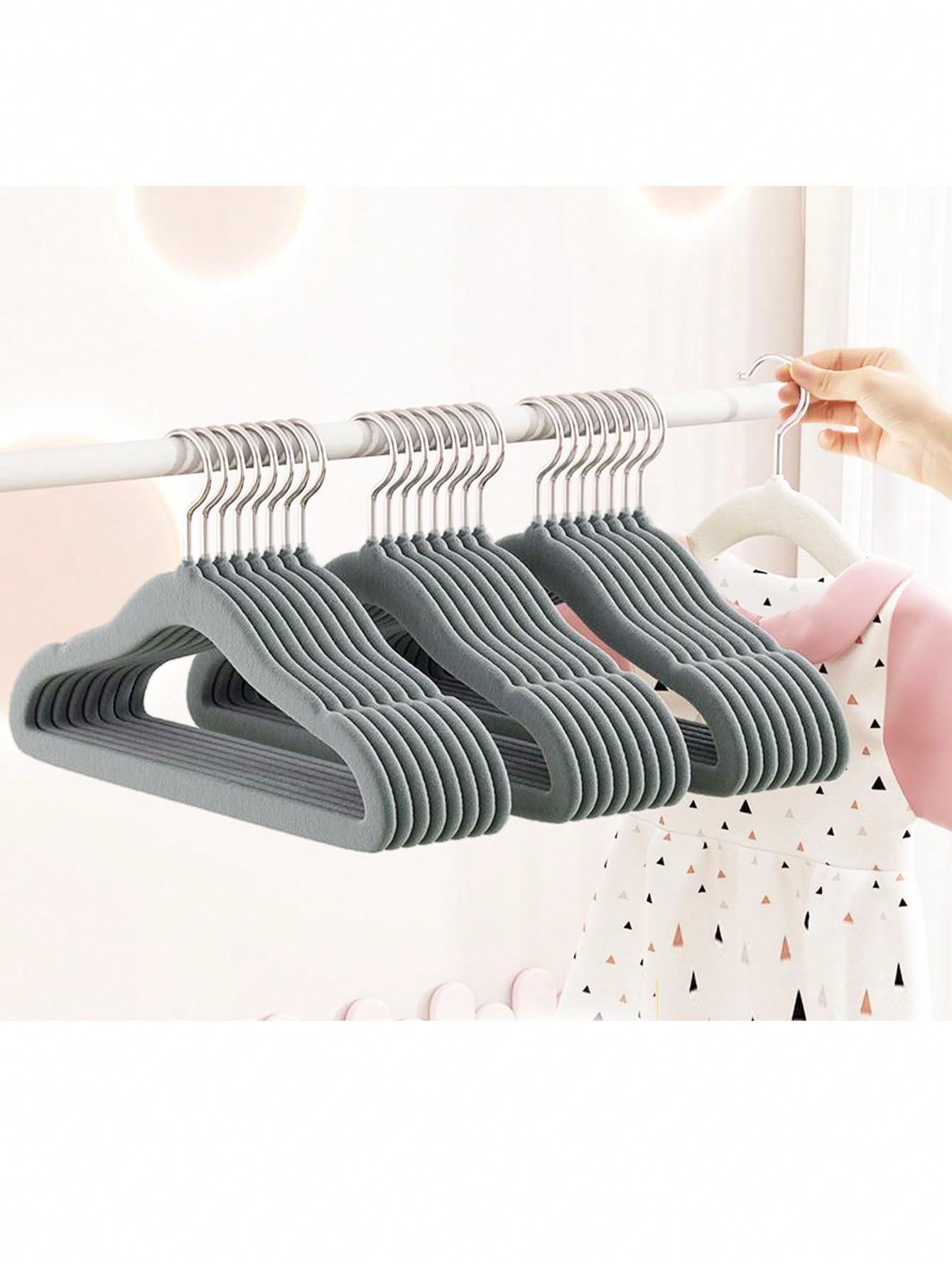 20pcs/10pcs Assorted Flocked Kids Clothes Hangers, Non-Slip Drying Racks, Flocked Baby Hangers- Non-Slip Hangers Suitable For Infant, Toddler, Baby Clothes- Wardrobe Children Hangers With Slim Desig
