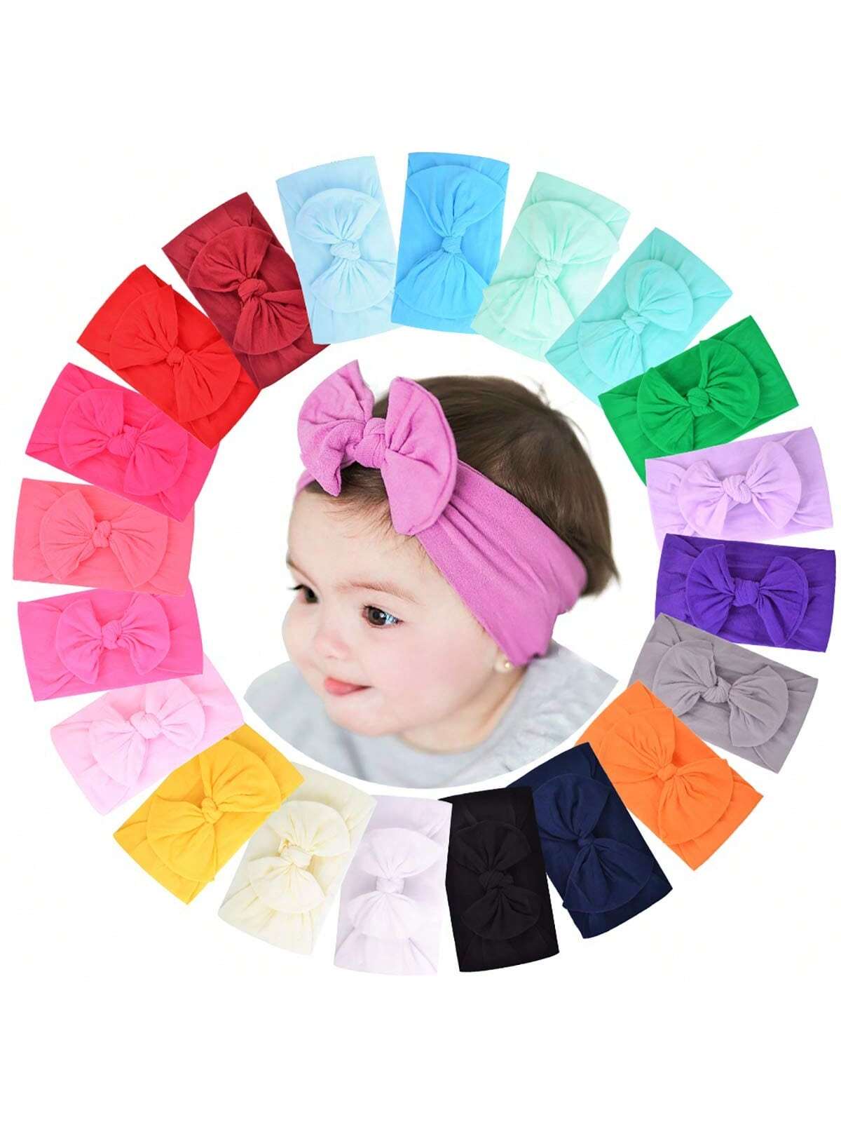 20pcs Baby Girls Nylon Headbands Turban Hair Bows Hair Band Elastic Hair Accessories For Kids Toddlers Infants Newborn