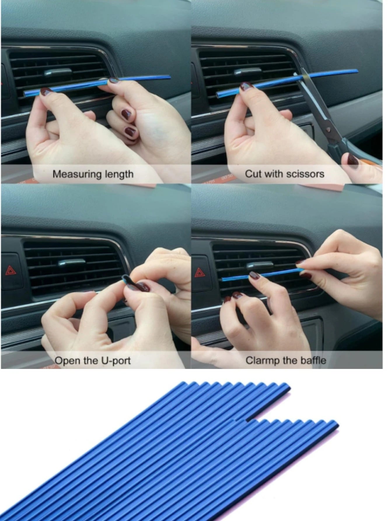 20pcs Car Air Conditioning Outlet Decoration Strip, Diy Pvc Car Interior Decoration Strip Line For All Straight Vent Outlets