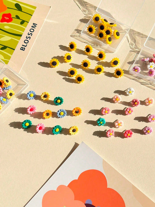 20pcs/Pack Assorted Color Flower Shaped Push Pins For Soft Wood Wall Decoration Back To School,Back To School,School Supplies
