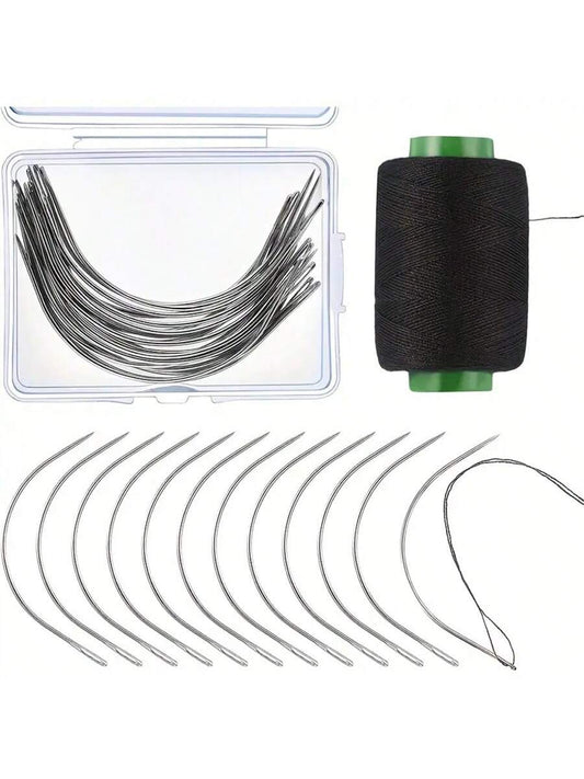 20pcs/Set C-Shape Curved Needles, Hooking Needles With 1 Roll Sewing Thread, For Wig Making And Wig Repair, Wig Maintenance Tools