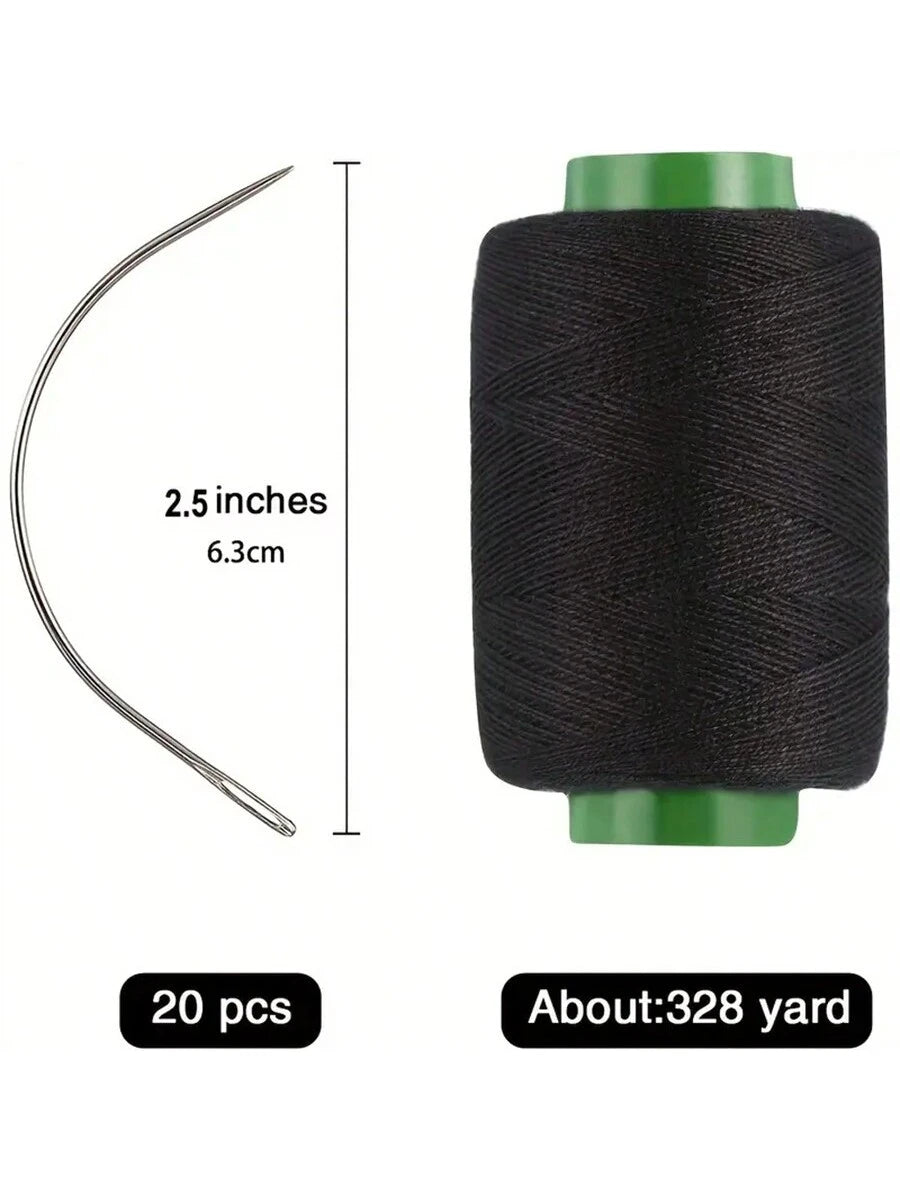 20pcs/Set C-Shape Curved Needles, Hooking Needles With 1 Roll Sewing Thread, For Wig Making And Wig Repair, Wig Maintenance Tools