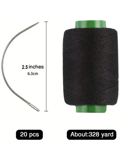 20pcs/Set C-Shape Curved Needles, Hooking Needles With 1 Roll Sewing Thread, For Wig Making And Wig Repair, Wig Maintenance Tools