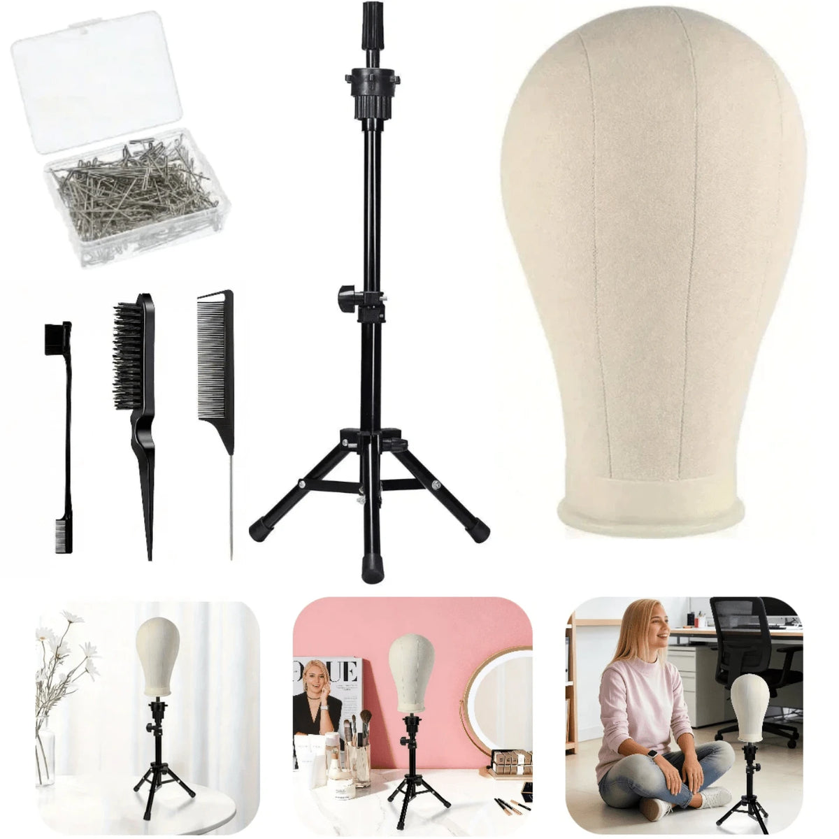 22-Inch Wig Head, Canvas Wig Head, Wig Stand With Wig Head, Mannequin Head, T-Pins, And A Stiff-Bristle Brush. Includes A 55cm Wig Stand