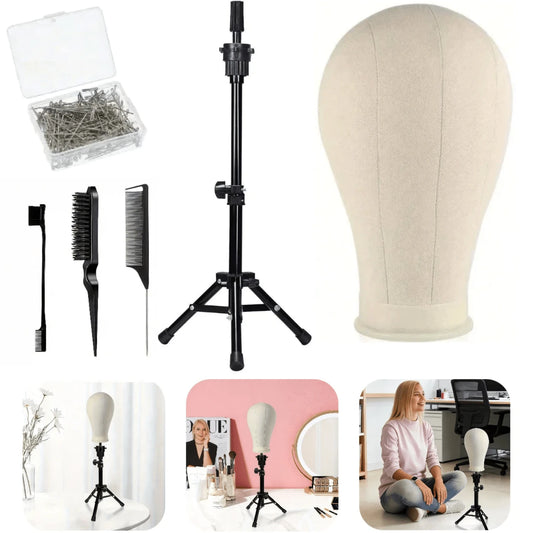 22-Inch Wig Head, Canvas Wig Head, Wig Stand With Wig Head, Mannequin Head, T-Pins, And A Stiff-Bristle Brush. Includes A 55cm Wig Stand
