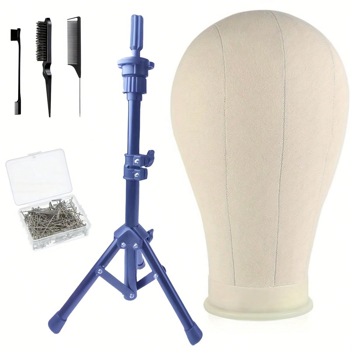 22-Inch Wig Head, Canvas Wig Head, Wig Stand With Wig Head, Mannequin Head, T-Pins, And A Stiff-Bristle Brush. Includes A 55cm Wig Stand