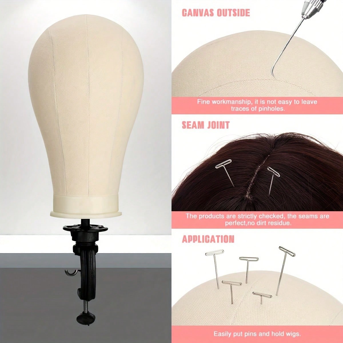 22-Inch Wig Head, Canvas Wig Head, Wig Stand With Wig Head, Mannequin Head, T-Pins, And A Stiff-Bristle Brush. Includes A 55cm Wig Stand