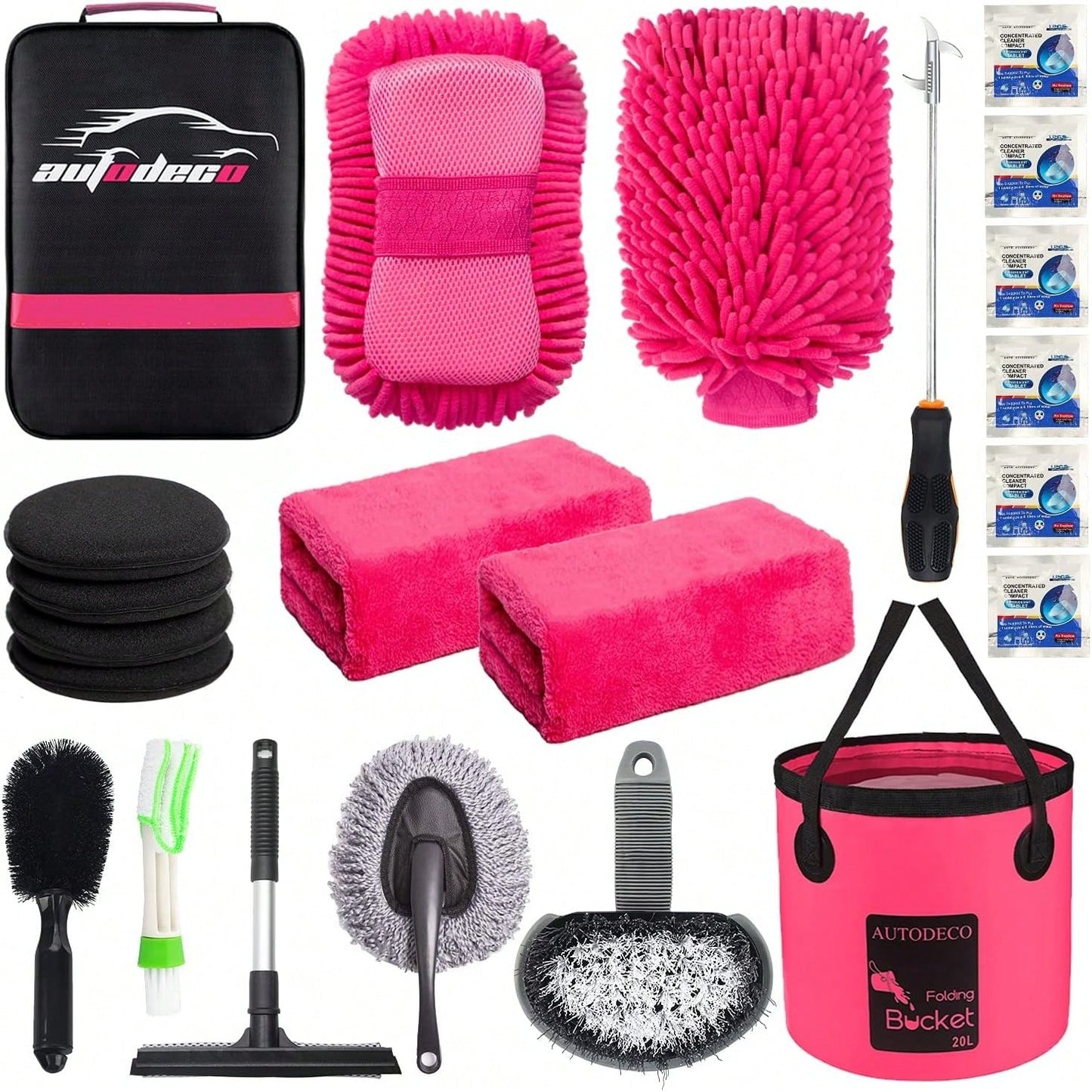 22Pcs Car Wash Cleaning Tools Kit Car Detailing Set With Blue Canvas Bag Collapsible Bucket Wash Mitt Sponge Towels Tire Brush Window Scraper Duster Complete Interior Car Care Kit