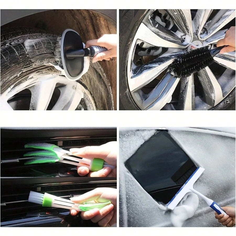 22Pcs Car Wash Cleaning Tools Kit Car Detailing Set With Blue Canvas Bag Collapsible Bucket Wash Mitt Sponge Towels Tire Brush Window Scraper Duster Complete Interior Car Care Kit