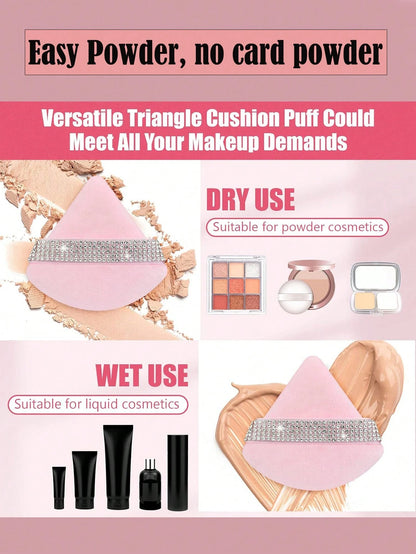 24pcs/15pcs/8pcs/3pcs Triangle Flocked Makeup Sponges, Soft Fluffy Textured For Face & Body Powder Application, Makeup Beauty Tool Assortment Sets,Makeup,Cheap,Room Decor,Vanity,Travel,Bedroom,Makeup