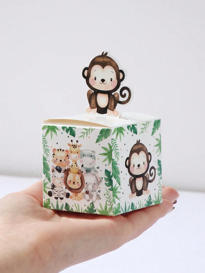 24pcs Jungle Animal Theme Baby Shower Party Favor Boxes, Cute Jungle Animal Birthday Party Candy Boxes, Gender Reveal Party Tableware Paper Gift Boxes, Baby Shower Birthday Party Family Party Gifts Pa