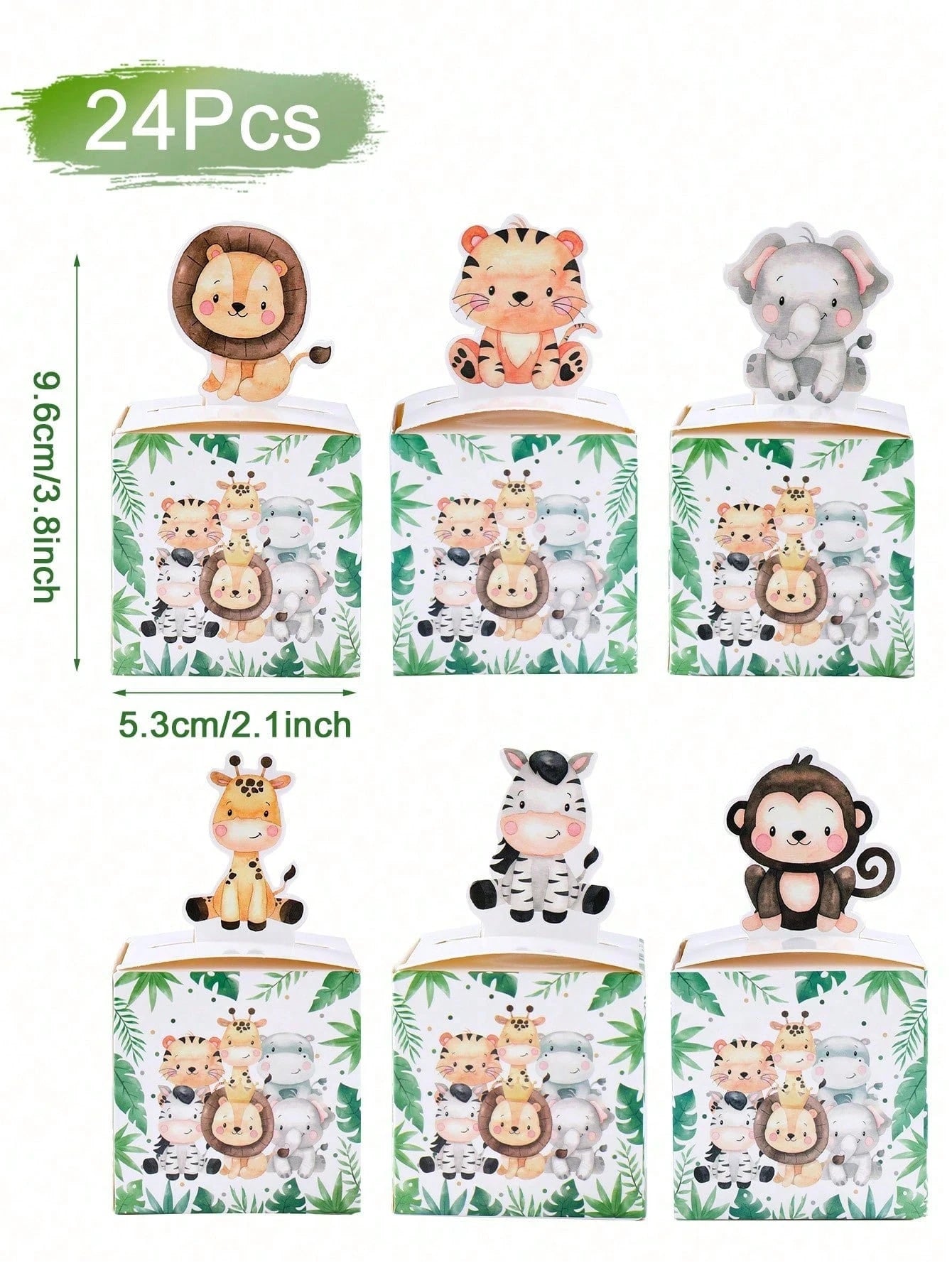 24pcs Jungle Animal Theme Baby Shower Party Favor Boxes, Cute Jungle Animal Birthday Party Candy Boxes, Gender Reveal Party Tableware Paper Gift Boxes, Baby Shower Birthday Party Family Party Gifts Pa
