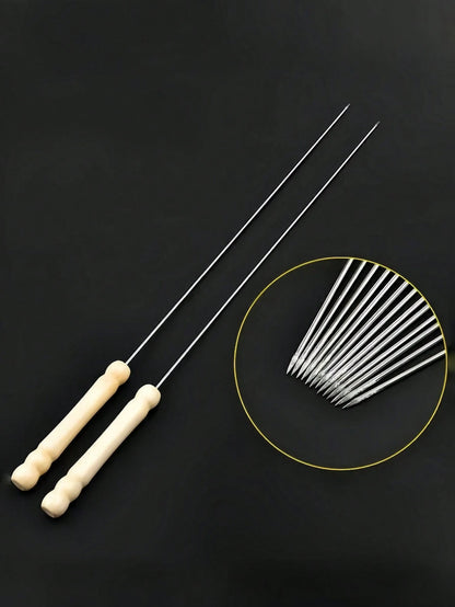 24pcs Stainless Steel Barbecue Skewers, Multi-Purpose Metal Kebab Sticks With Wooden Handles, Grilling Needles, Outdoor Cooking, Barbecue Accessories
