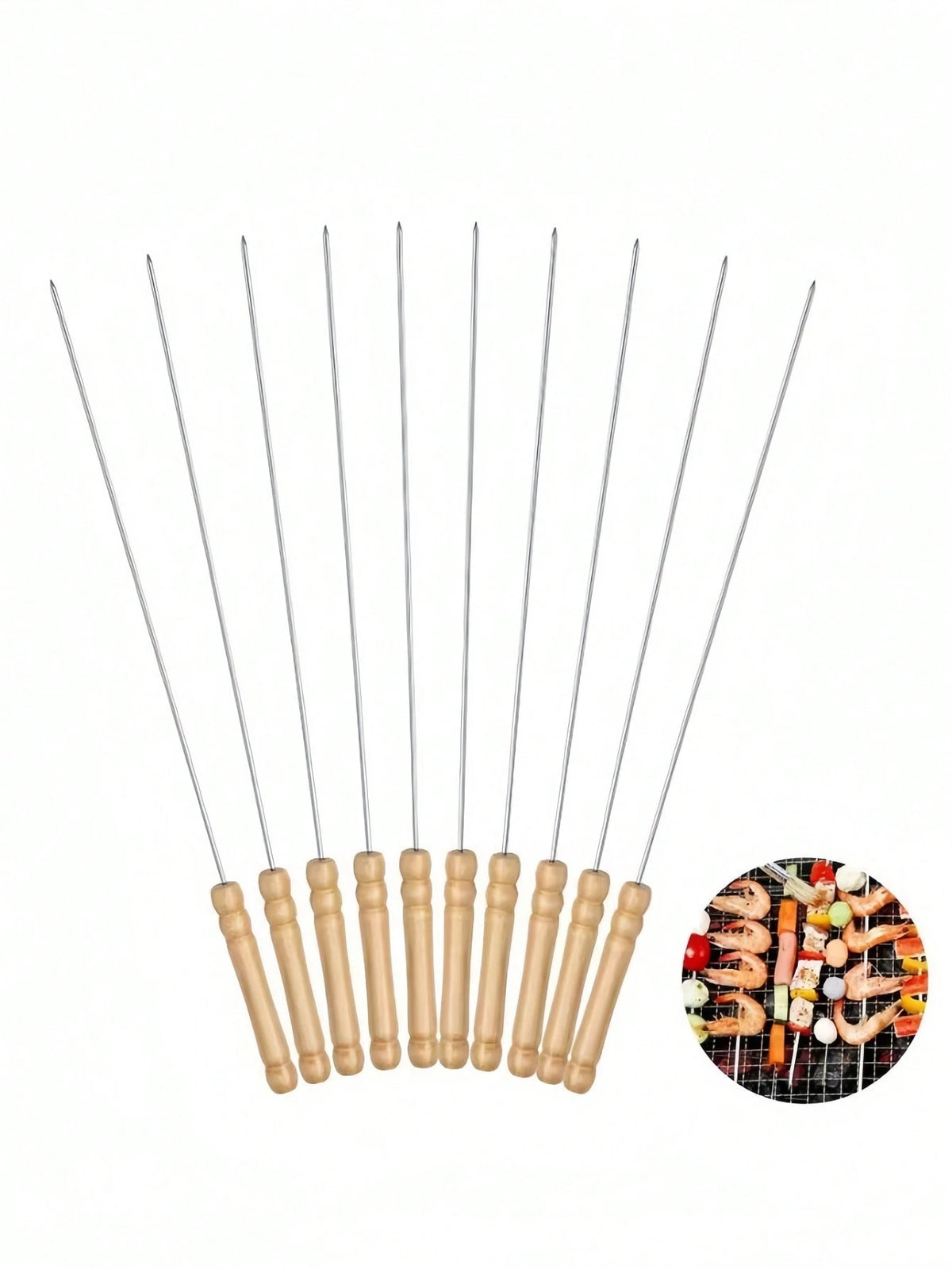 24pcs Stainless Steel Barbecue Skewers, Multi-Purpose Metal Kebab Sticks With Wooden Handles, Grilling Needles, Outdoor Cooking, Barbecue Accessories