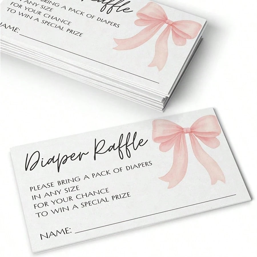 25/50 Pcs Party Inserts, Pink/Blue Bow Girl's Diaper Raffle Game Cards, Fun Baptism Guest Interaction Cards(Pink/Blue Available)
