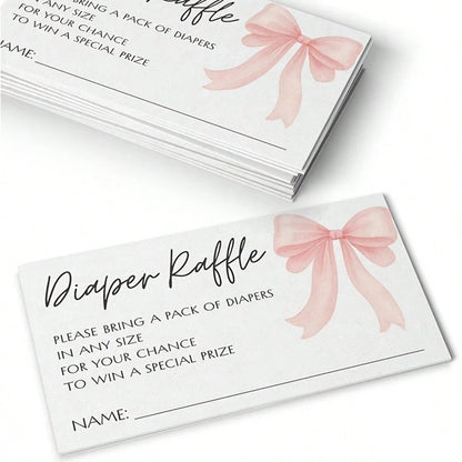 25/50 Pcs Party Inserts, Pink/Blue Bow Girl's Diaper Raffle Game Cards, Fun Baptism Guest Interaction Cards(Pink/Blue Available)
